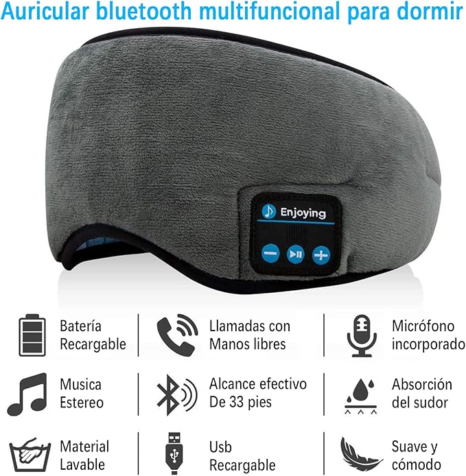 Relax Band Antifaz 3 en 1 - Antiluminoso + Antirruido + Audífonos Bluetooth para Dormir