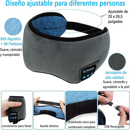 Relax Band Antifaz 3 en 1 - Antiluminoso + Antirruido + Audífonos Bluetooth para Dormir