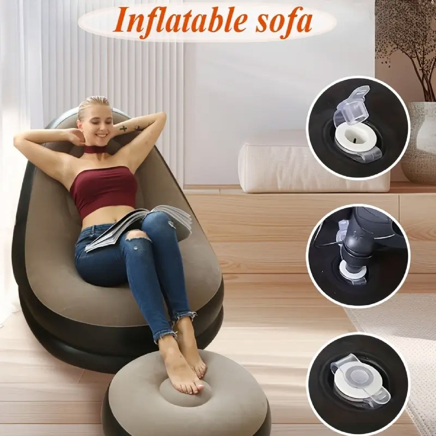 30% Off SOLO HOY - Compra SILLÓN INFLABLE PORTATIL + REPOSAPIÉS y BOMBA de REGALO