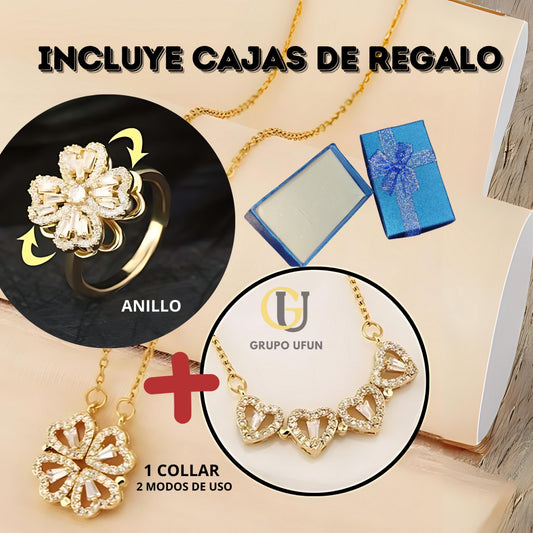 COMBO 3 en 1 - Collar trébol corazón 2 modos + Anillo trébol de REGALO