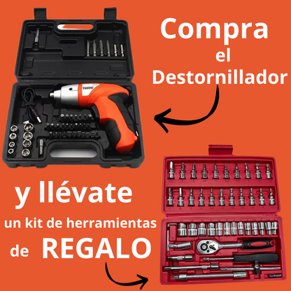 SOLO HOY - Destornillador eléctrico con 45 piezas + Caja con 42 piezas de REGALO