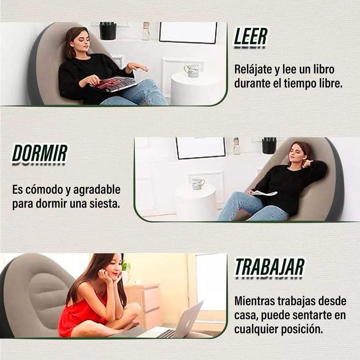 30% Off SOLO HOY - Compra SILLÓN INFLABLE PORTATIL + REPOSAPIÉS y BOMBA de REGALO